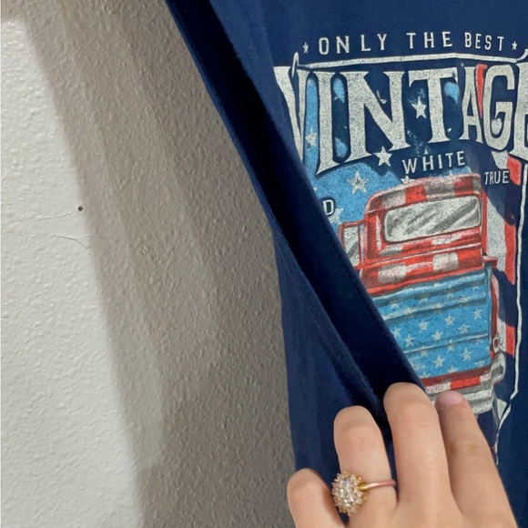 Patriotic Blue and Red Tank Top with Vintage Graphics - Picture 5 of 8